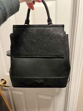Embossed Floral Black Women’s Backpack Purse